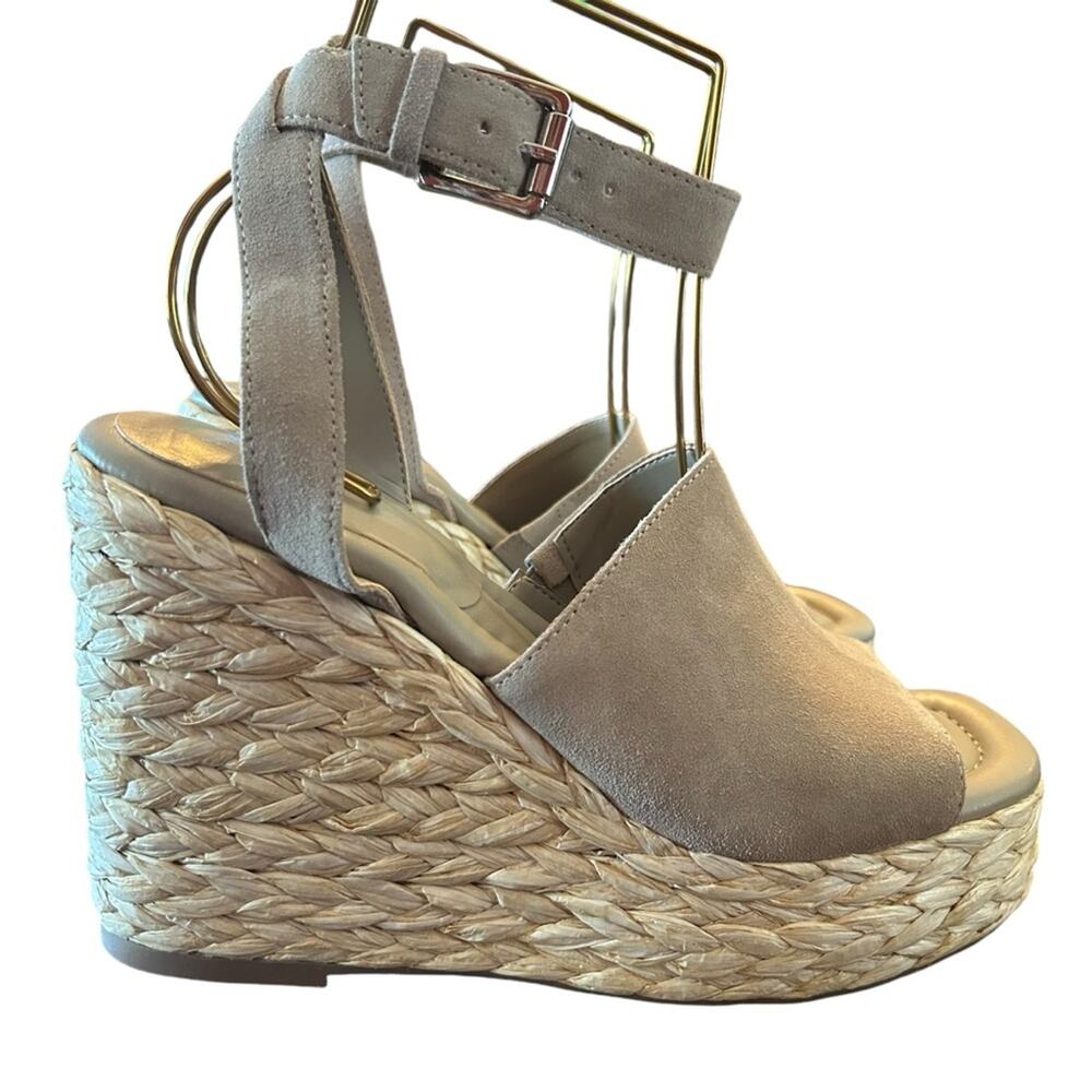 Marc Fisher Nelly Suede Espadrille Wedge Platform Heels Square Toe Taupe NEW 9.5